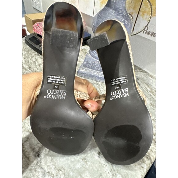 Franco Sarto Tan Snakeskin Print Strappy Sandals with Kitten Heel Size 9 - Picture 5 of 7